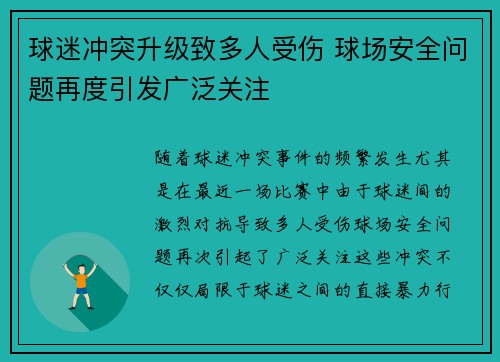 球迷冲突升级致多人受伤 球场安全问题再度引发广泛关注