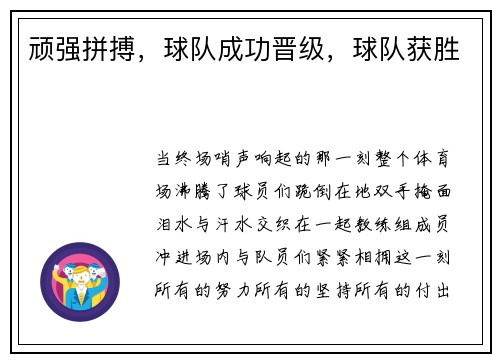 顽强拼搏，球队成功晋级，球队获胜